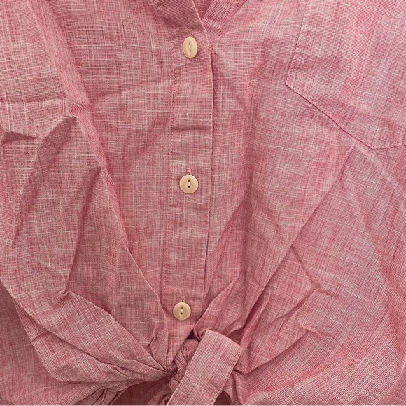 Madewell Red Short Sleeve Button-up Front Knot Shirt In Large - Picture 5 of 12